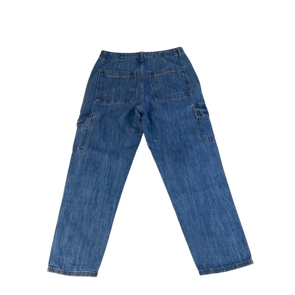 Universal Thread Boyfriend Cargo Jeans 6R 90s Style High Rise Utility Blue Denim